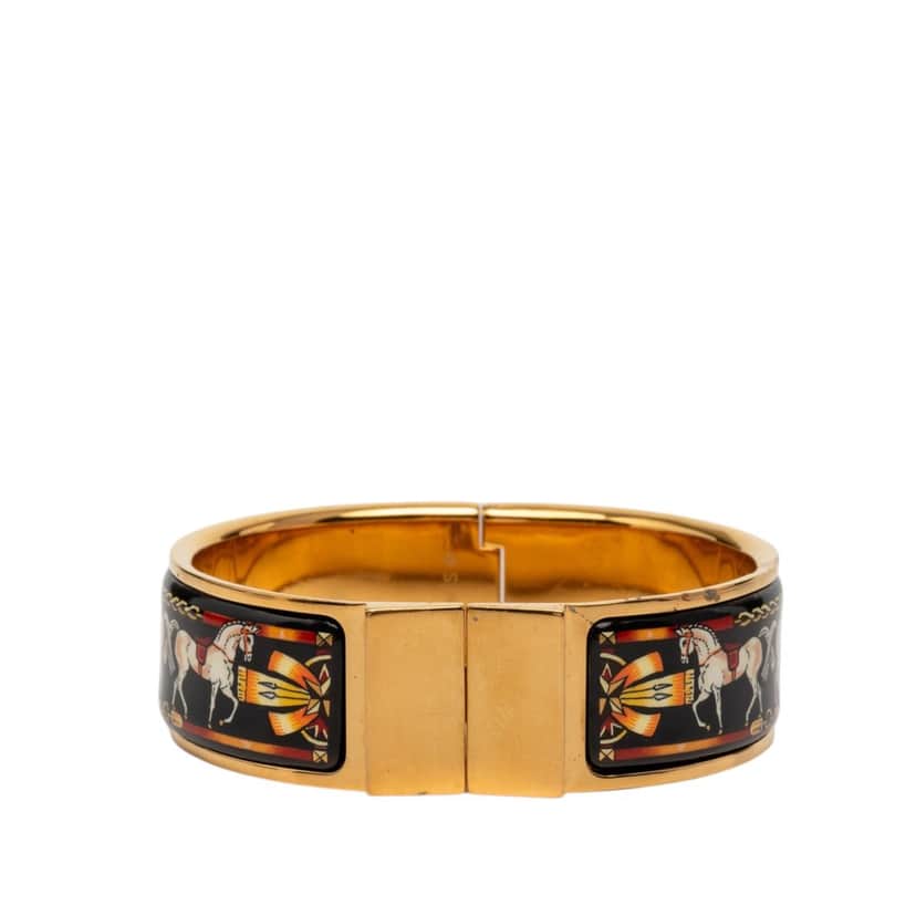 Hermès Wide Enamel Equestrian Loquet Bracelet GM Black Very good condition - Front View