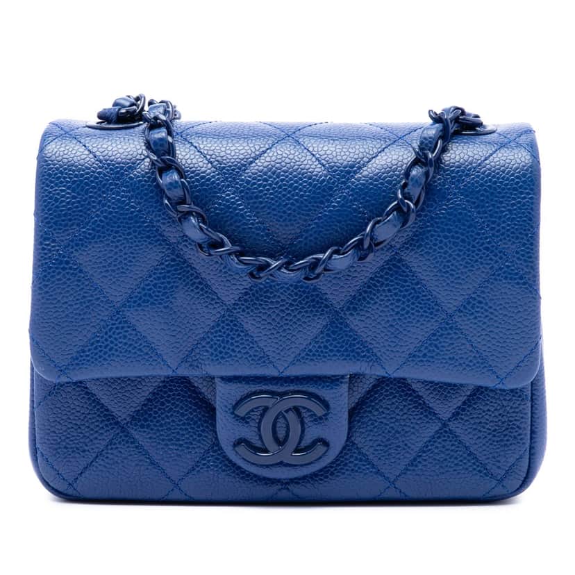 Chanel Mini Square Quilted Caviar CC Incognito Single Flap Blue Leather Very good condition - Front View