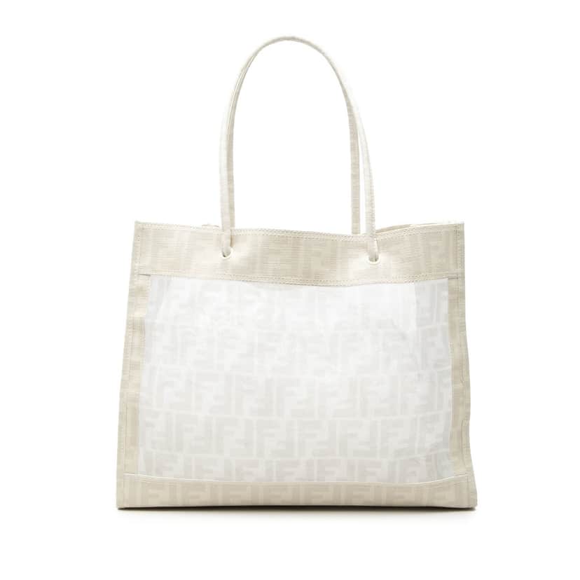 Fendi Coated Canvas Trimmed Zucca Mesh Tote White Very good condition - Front View