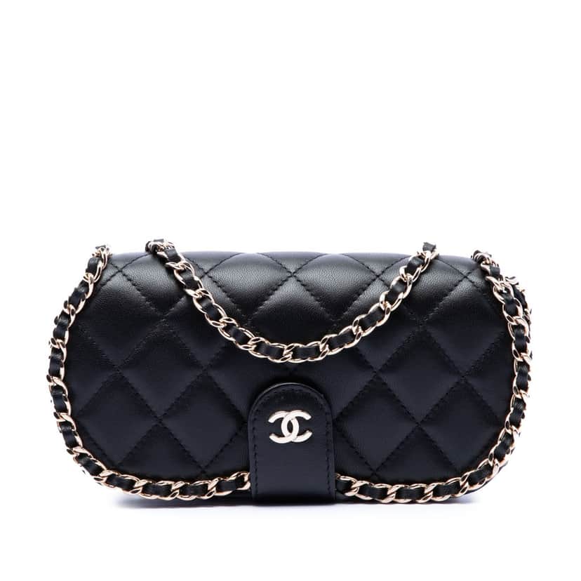 Chanel CC Quilted Lambskin Chain Around Sunglasses Case Black Leather Very good condition - Front View