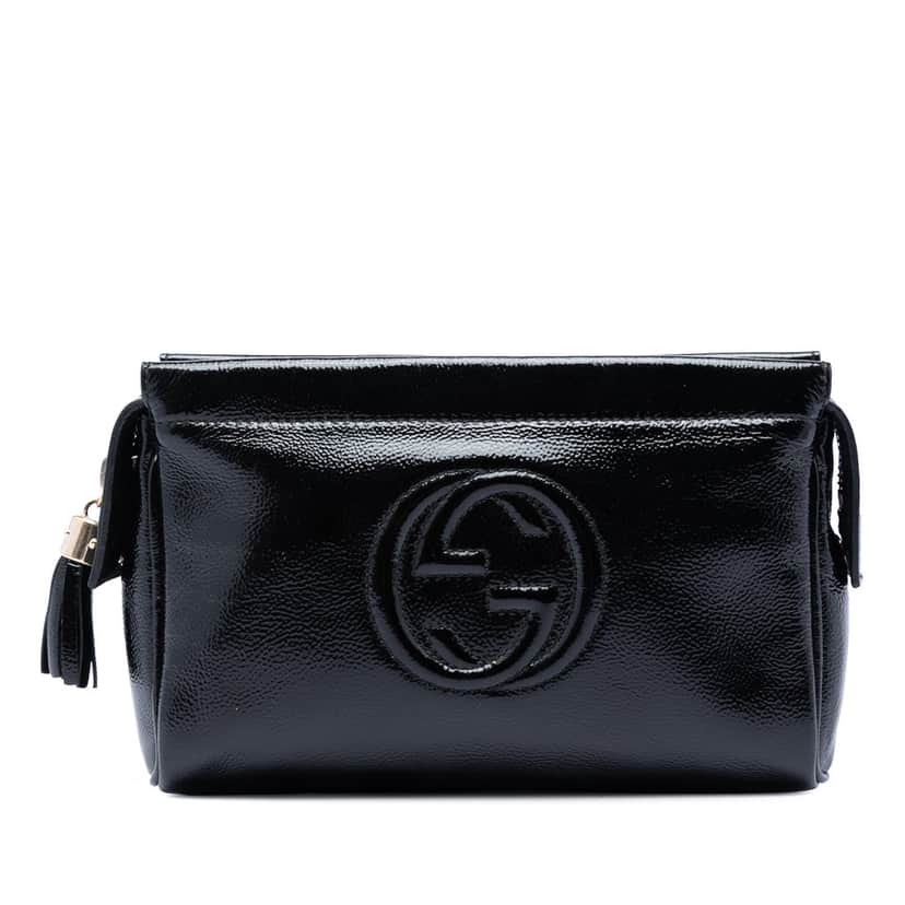 Gucci Patent Soho Cosmetic Pouch Black Leather Very good condition - Front View