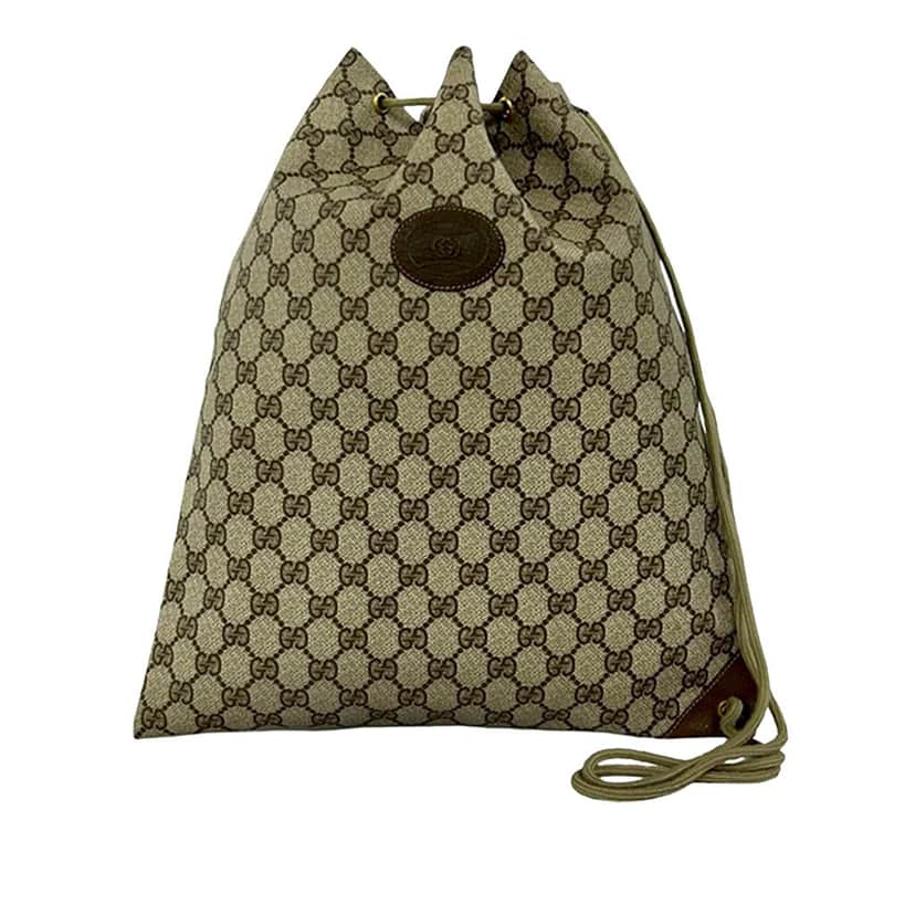 Gucci GG Supreme Drawstring Backpack Beige Very good condition - Front View