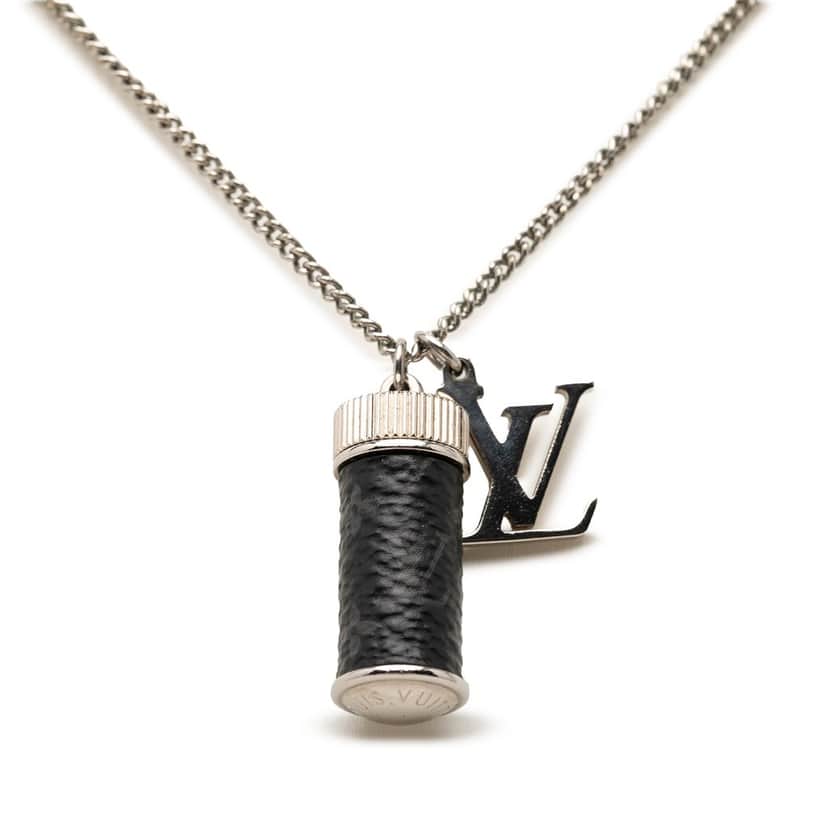 Louis Vuitton Brass Monogram Eclipse Charms Necklace Silver Metal Very good condition - Front View