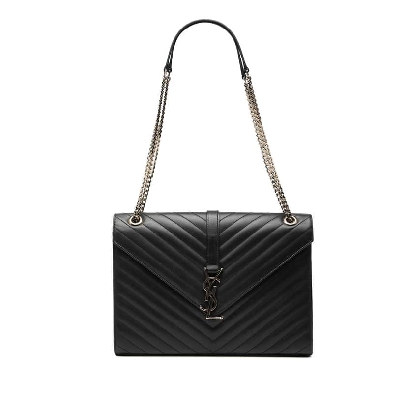Saint Laurent Large Calfskin Chevron Monogram Envelope Bag Black Leather Very good condition - Front View
