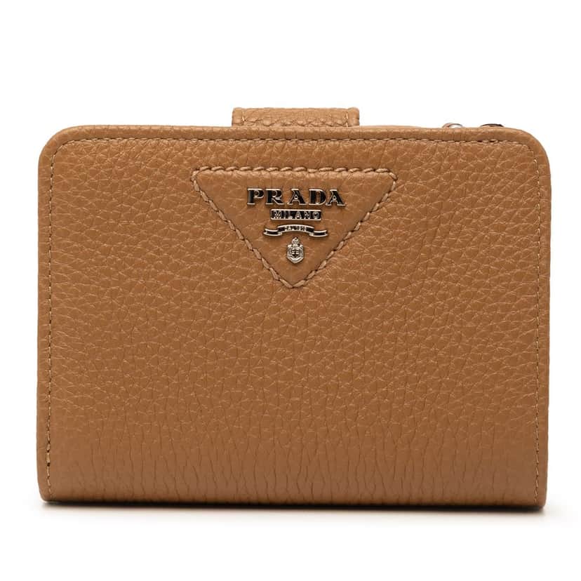 Prada Vitello Daino Compact Wallet Brown Leather Very good condition - Front View