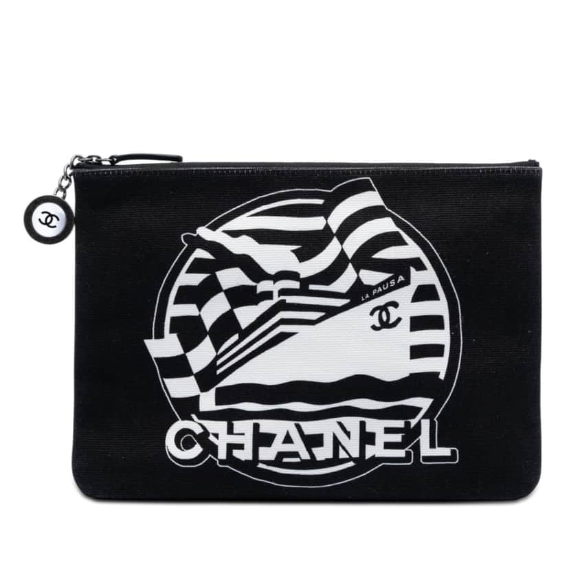 Chanel Medium Canvas La Pausa Zip O Case Clutch Black Very good condition - Front View