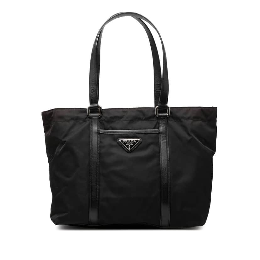 Prada Saffiano Trimmed Tessuto Tote Black Very good condition - Front View