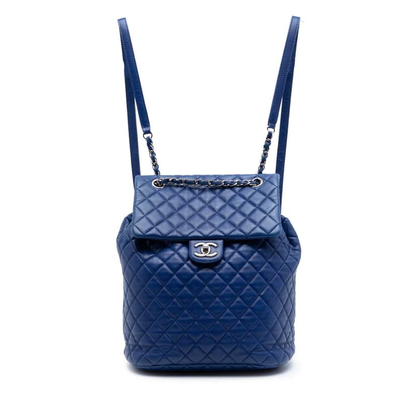 Chanel Large Quilted Lambskin Urban Spirit Backpack Blue Leather Very good condition - Front View