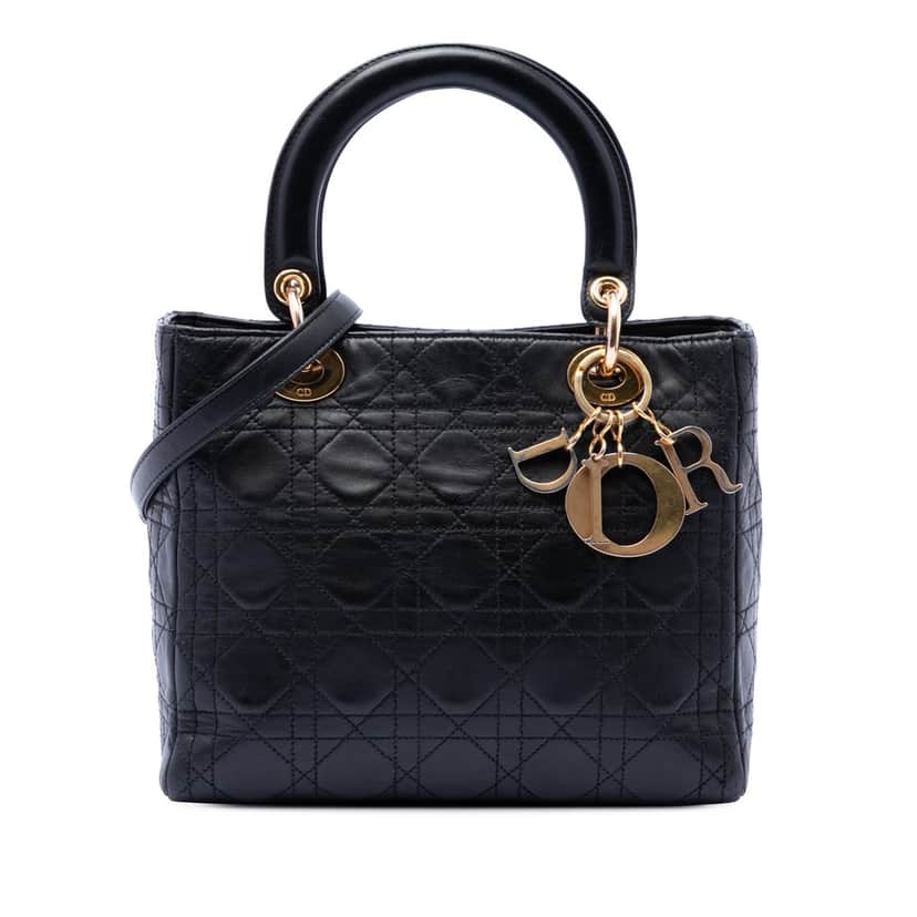 Dior Medium Lambskin Cannage Lady Dior Black Leather Very good condition - Front View