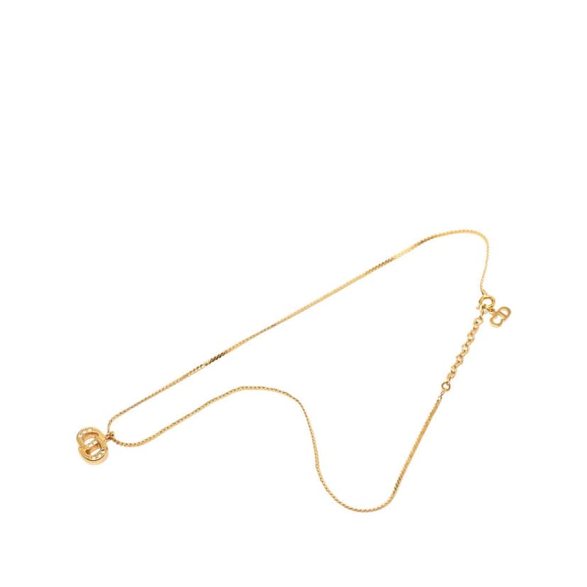 Dior Gold Plated Strass CD Logo Pendant Necklace Gold Metal Very good condition - Front View