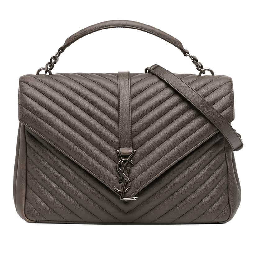 Saint Laurent Large Chevron Sheepskin Monogram College Bag Brown Leather Very good condition - Front View