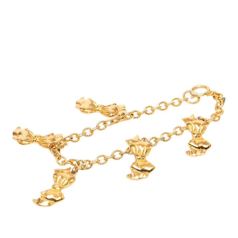 Chanel Gold Plated Bow Charms Necklace Gold Metal Very good condition - Front View