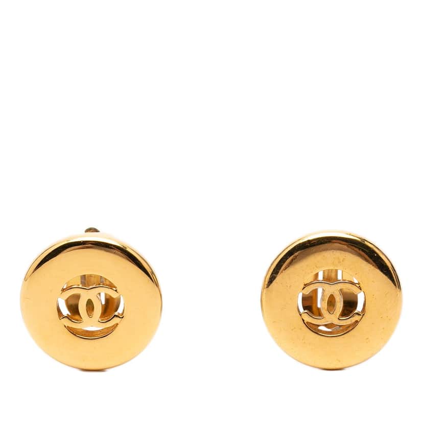 Chanel CC Gold Plated Round Clip On Earrings Gold Metal Very good condition - Front View