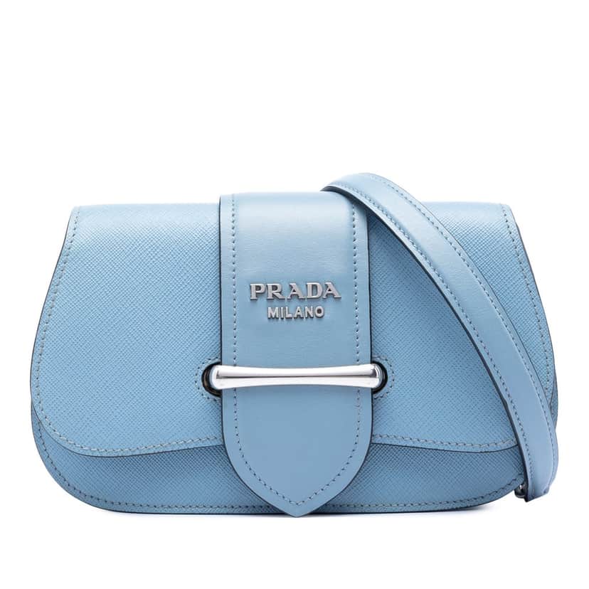 Prada Mini Saffiano Sidonie Crossbody Blue Leather Very good condition - Front View