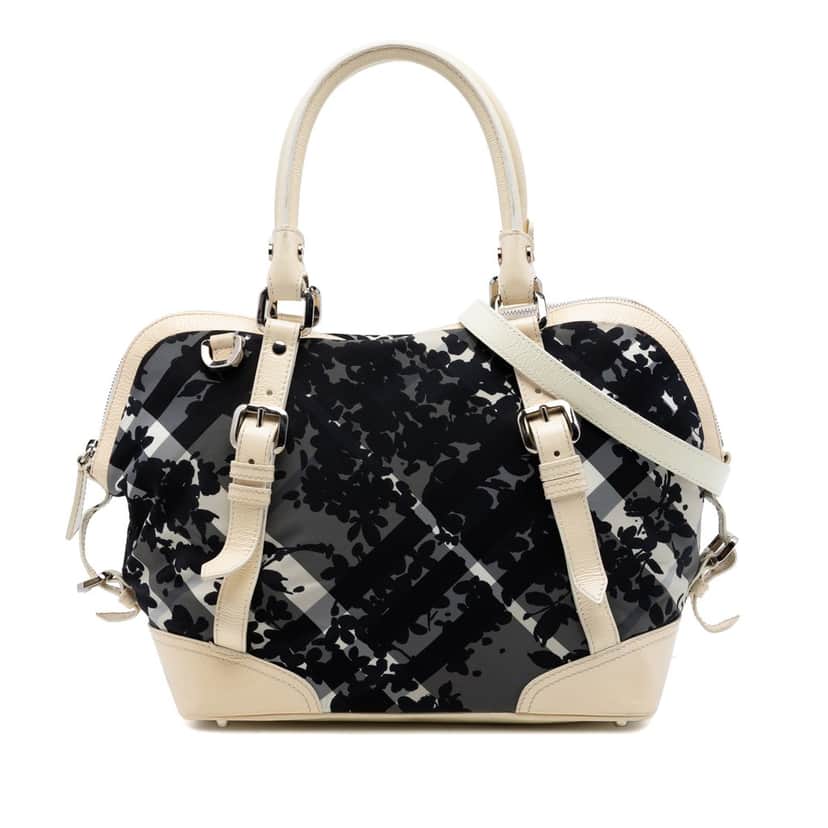 Burberry Floral Beat Check Nylon and Patent Foley Satchel Other Very good condition - Front View