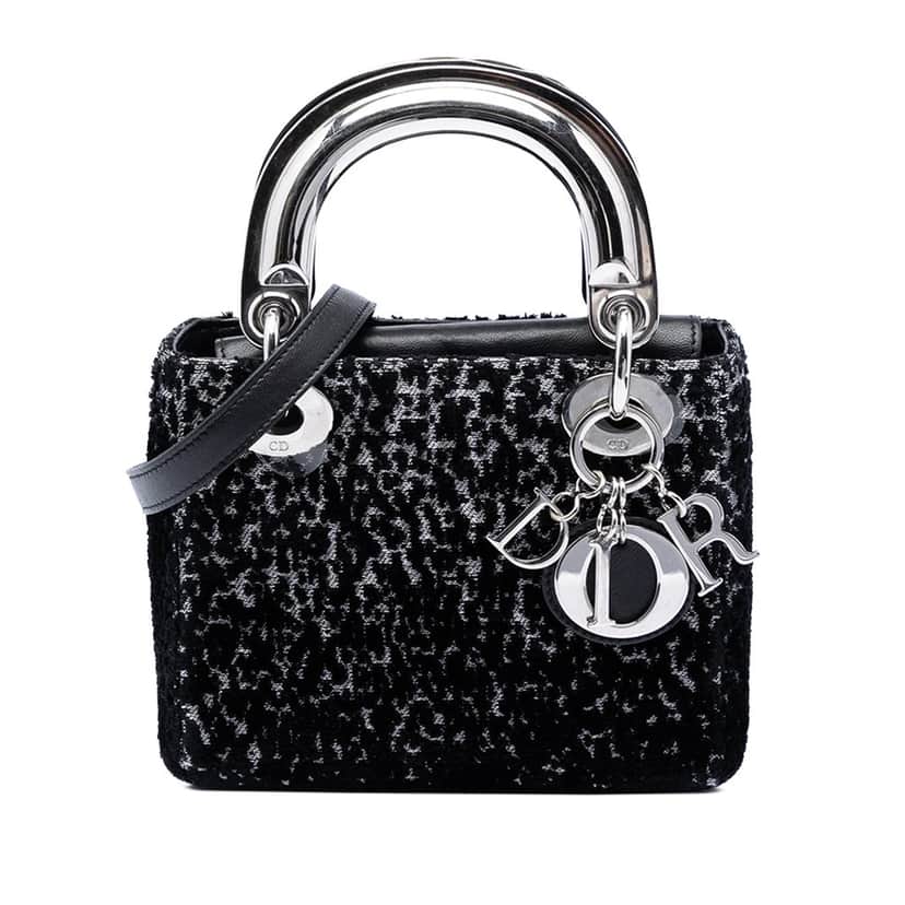 Dior Mini Fabric Lame Lady Dior Black Very good condition - Front View