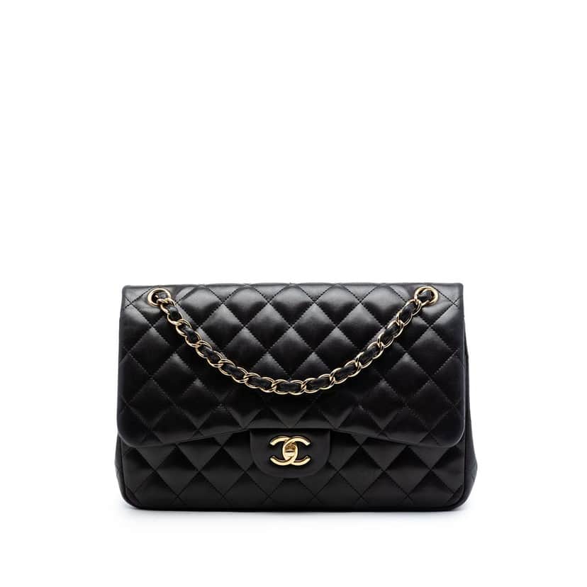 Chanel Jumbo Classic Lambskin Double Flap Black Leather Very good condition - Front View
