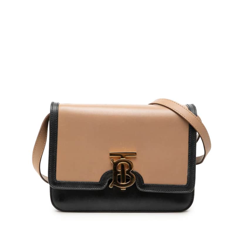 Burberry Small Bicolor Smooth Calfskin TB Crossbody Brown Leather Very good condition - Front View