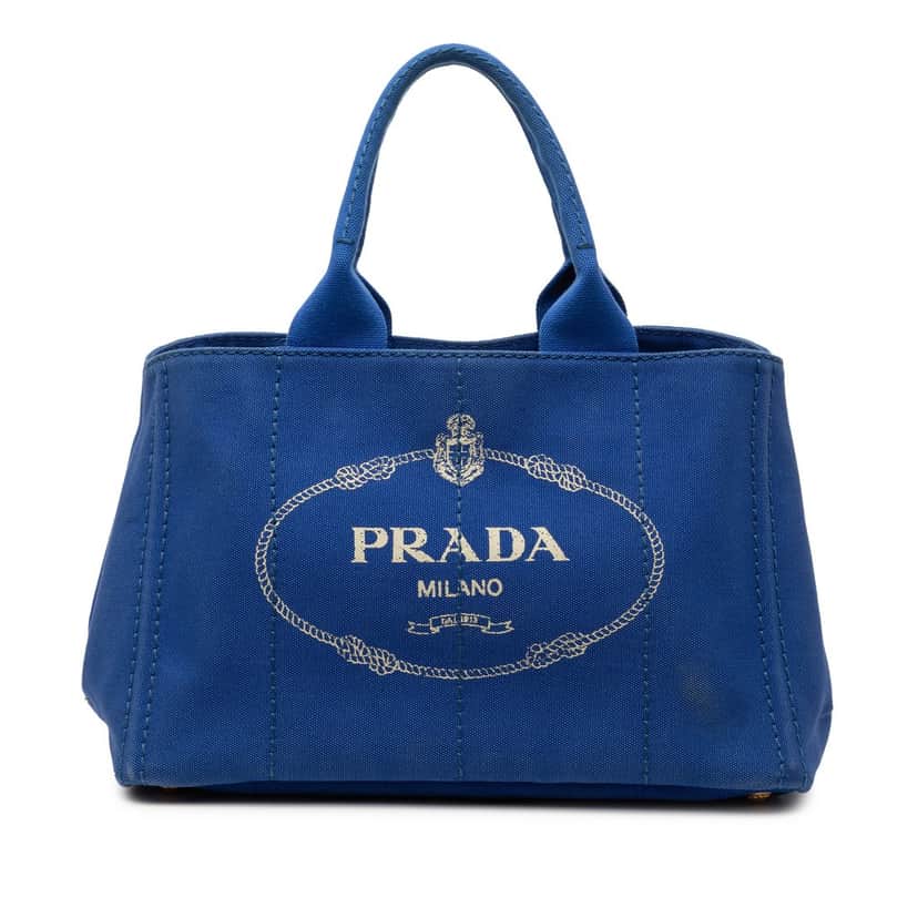 Prada Canvas Canapa Logo Satchel Blue Very good condition - Front View