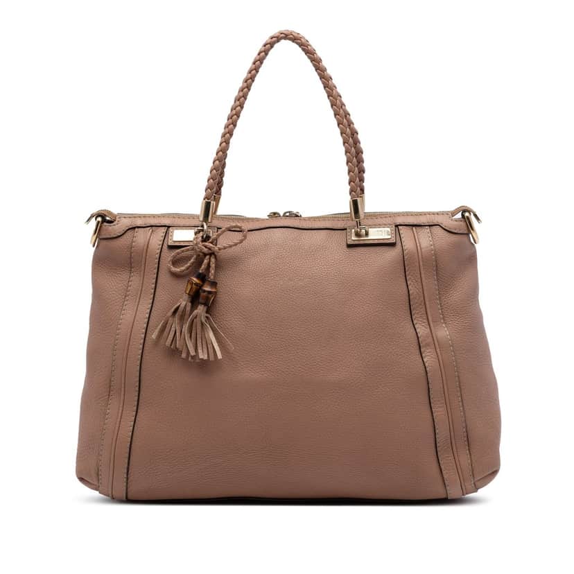 Gucci Calfskin Bella Convertible Tote Brown Leather Very good condition - Front View