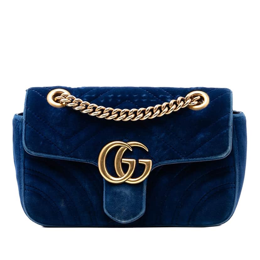 Gucci Small GG Marmont Matelasse Velvet Shoulder Bag Blue Very good condition - Front View
