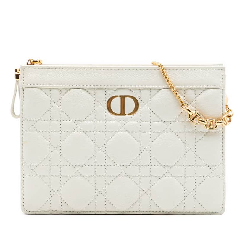 Dior Supple Cannage Calfskin Caro Every Dior Pouch White Leather Very good condition - Front View