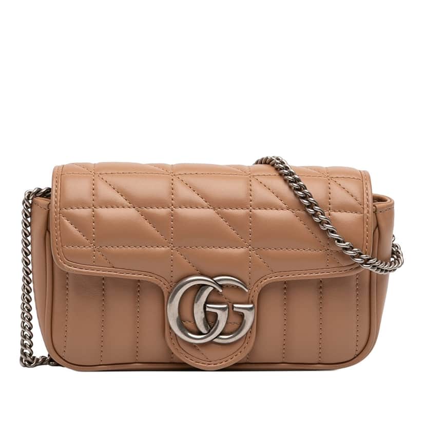 Gucci Mini GG Marmont Matelasse Leather Flap Crossbody Beige Leather Very good condition - Front View