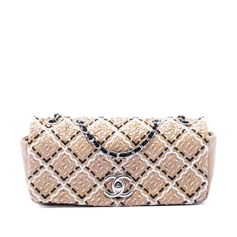 Chanel CC Patent Woven Stitch Full Flap Brown Leather Very good condition - Front View