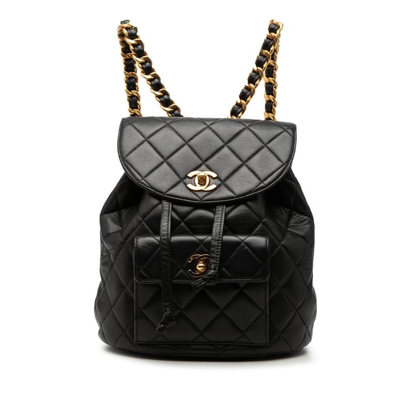 Chanel Medium Quilted Lambskin Duma Backpack Black Leather Very good condition - Front View