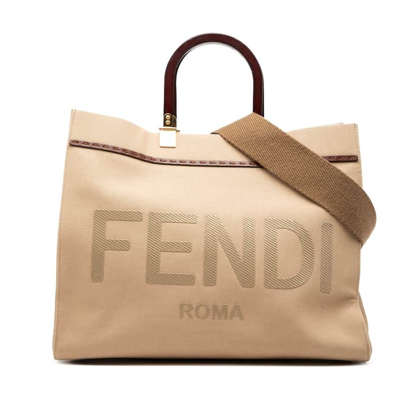 Fendi Medium Canvas Sunshine Shopper Tote Brown Very good condition - Front View