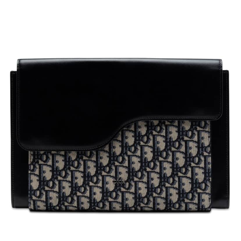 Dior Oblique Canvas and Leather Saddle Flap Portfolio Pouch Black Very good condition - Front View