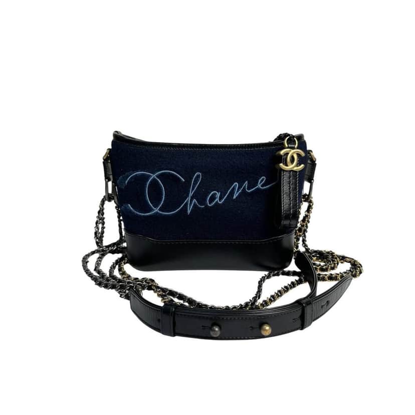 Chanel Chanel Paris-Hamburg Navy Blue Textille Embroidery Gabrielle Bag Navy Leather Good condition - Front View