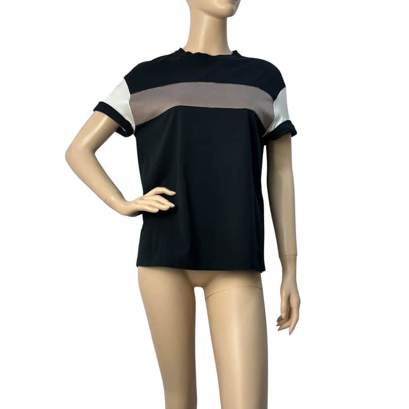 Brunello Cucinelli Brunello Cucinelli Black Satin Stripe Short Sleeve T-Shirt Sz.S Pre-owned Black Satin Good condition - Front View