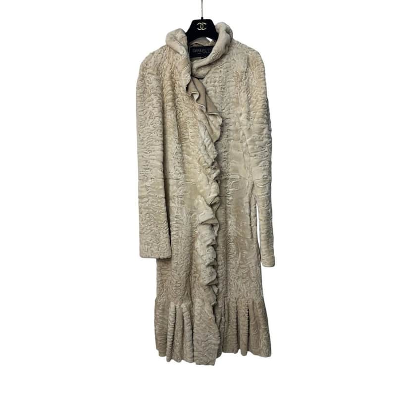 Giambattista Valli Giambattista Valli Karakul Fur Ruffle Trim Coat Sz.38 Pre-owned Beige Good condition - Front View