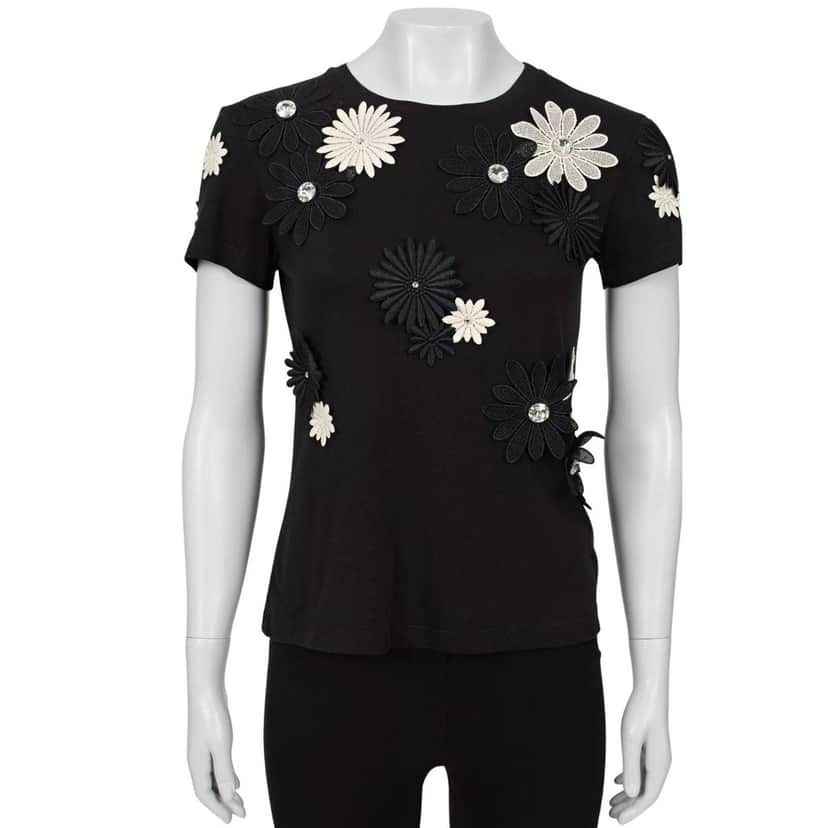 Emanuel Ungaro Emanuel Ungaro Black & White Floral Cotton T-Shirt Sz.38 Pre-owned Black Cotton Good condition - Front View
