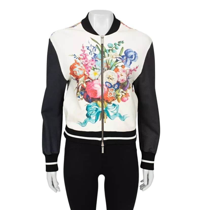 Emanuel Ungaro Emanuel Ungaro Floral Cotton Bomber Jacket - Size XS Pre-owned Silver Cotton Good condition - Front View