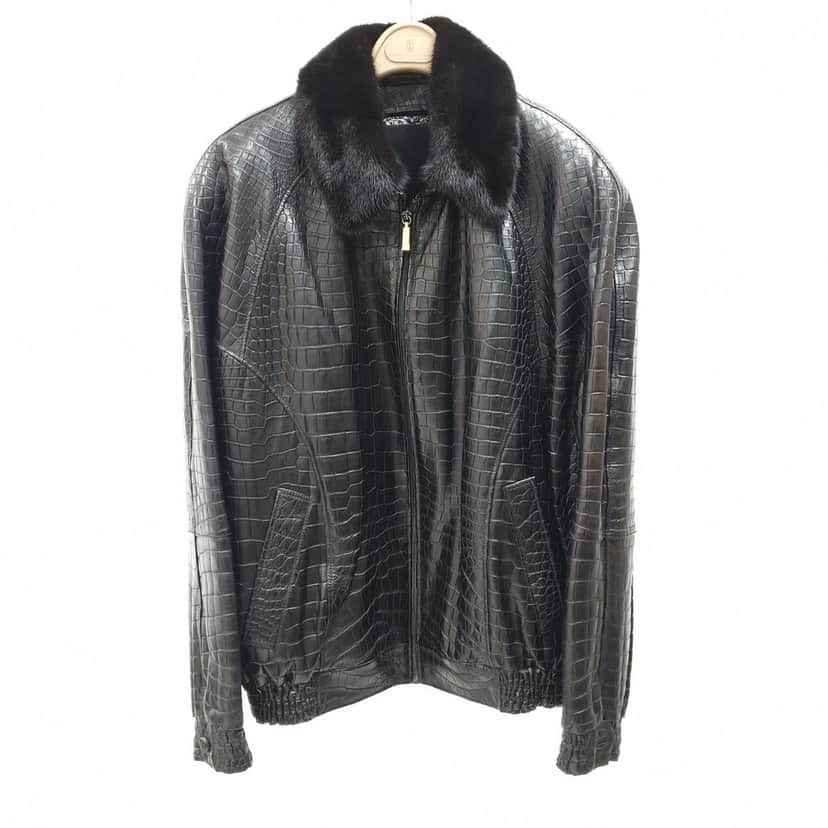 Zilli Zilli Crocodile Print Lambskin Leather Lined Jacket Size 58 Pre-owned Black Leather Good condition - Front View