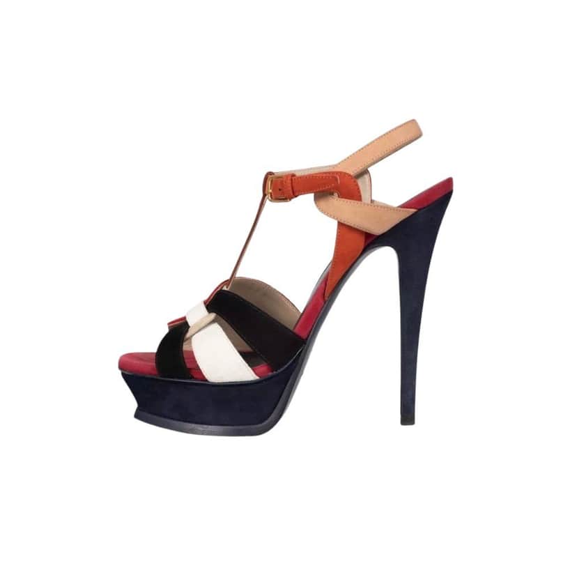 Saint Laurent Saint Laurent Two-Tone Suede Sandals - Size 38 pre-owned Red Suede Good condition - Front View