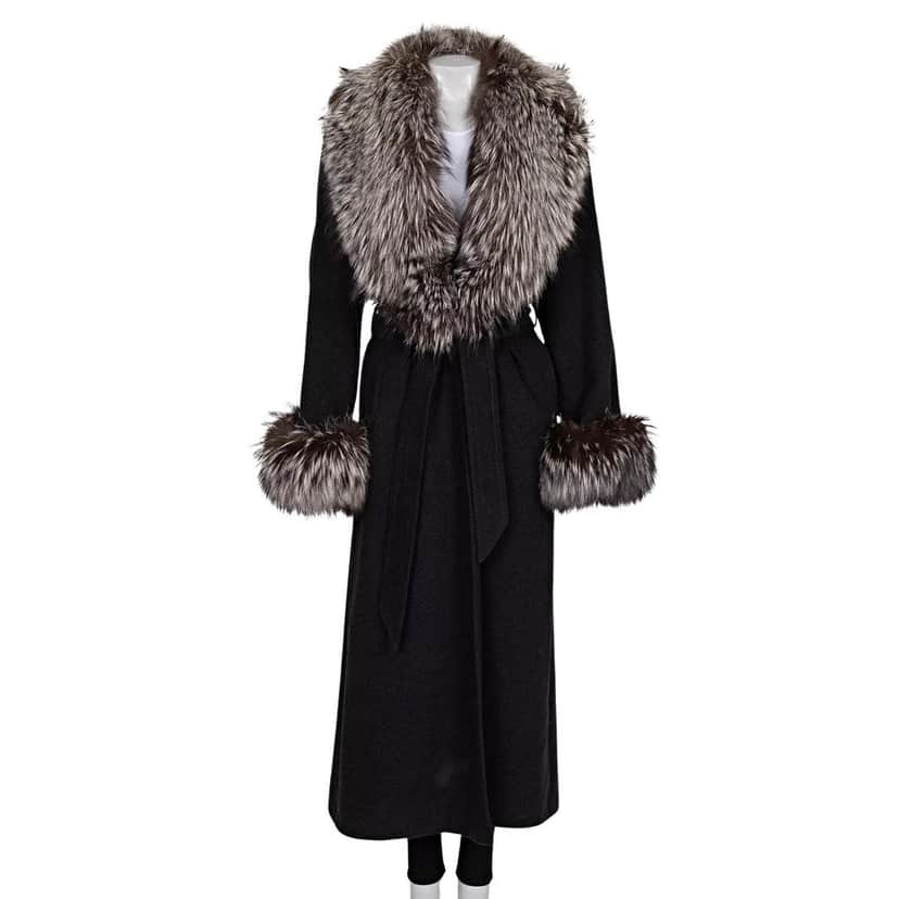 Zilli Zilli Grey Coat with Detachable Faux Fur Trim - Size L Pre-owned Grey Good condition - Front View