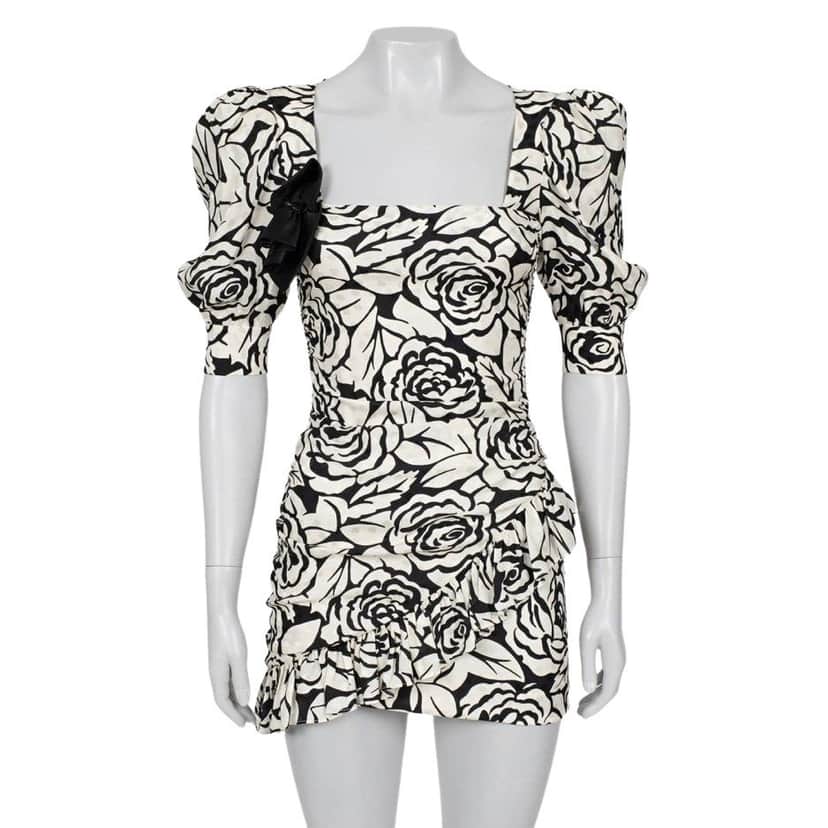 Alessandra Rich Alessandra Rich Silk Floral Mini Dress - IT38 / XS Pre-owned Black Silk Good condition - Front View