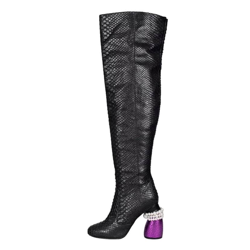 Dries Van Noten Dries Van NotenLambskin Over Knee Boots - EU 38 Pre-owned Black Leather Good condition - Front View