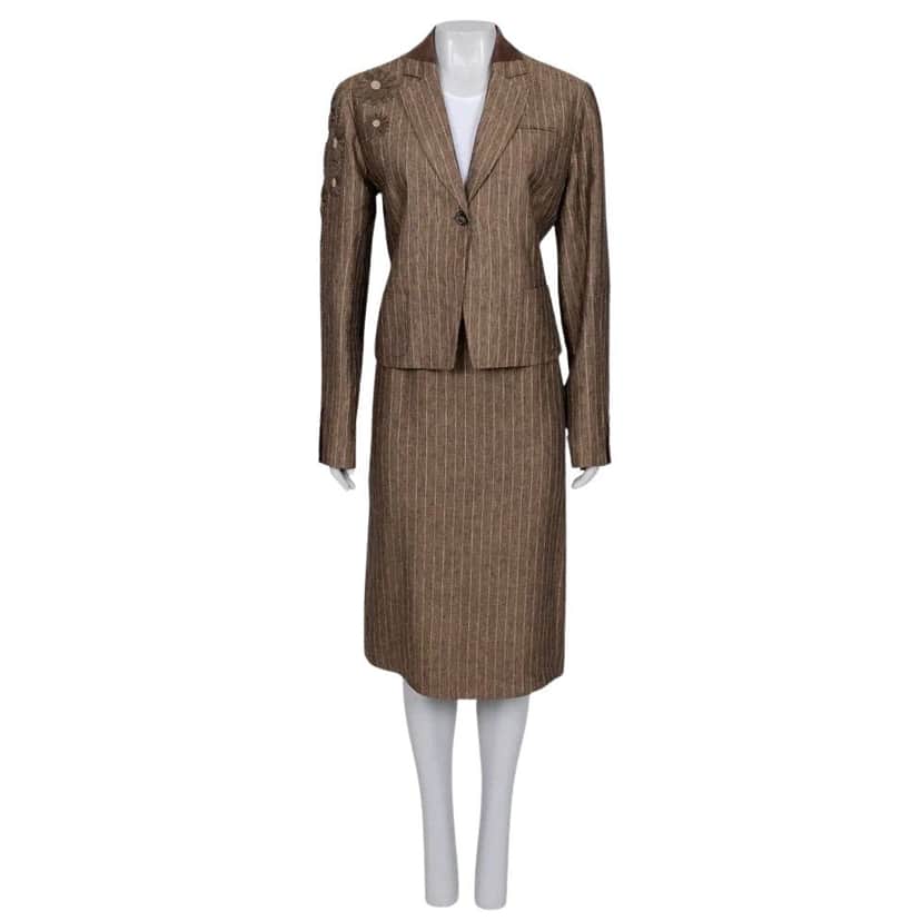 Christian Dior Christian Dior Linen Suit Jacket & Skirt FR44 XXL Pre-owned Brown Linen Good condition - Front View