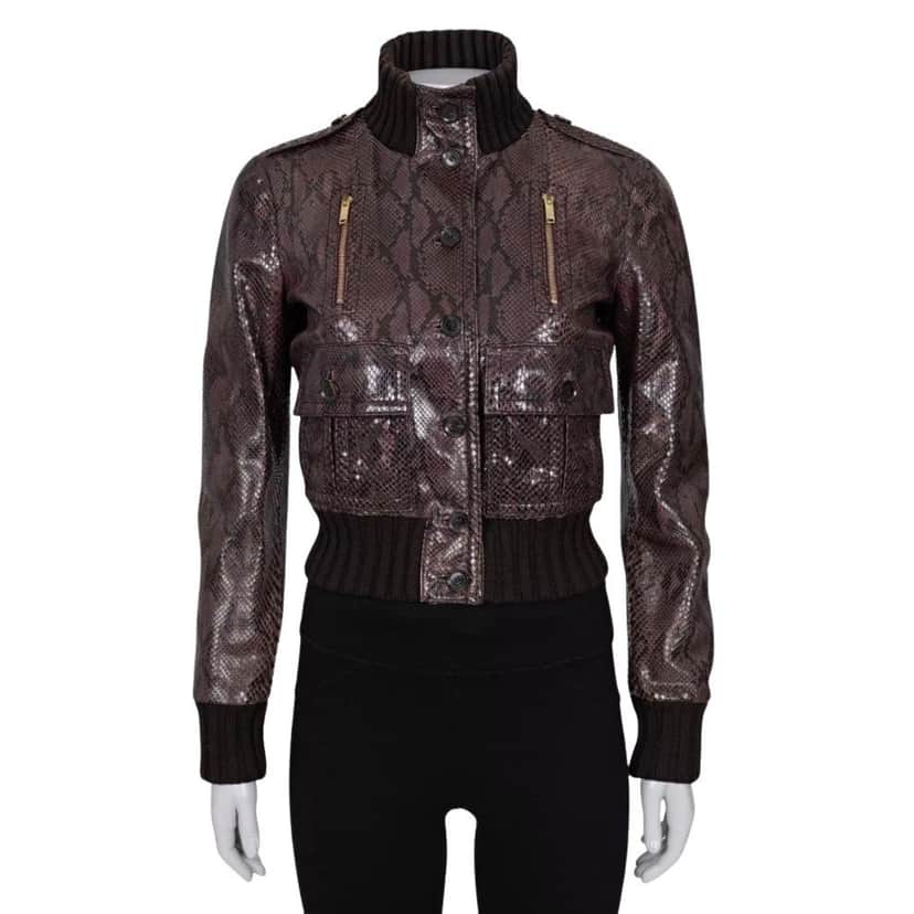 Gucci Gucci Python Print Lambskin Leather Jacket - IT 38 / XS pre-owned Brown Leather Good condition - Front View