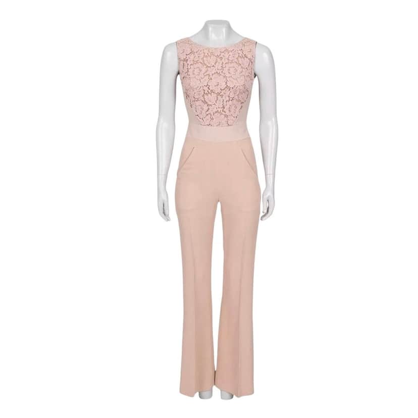 Elie Saab Elie Saab Fitted Lace-Embellished Jumpsuit EU34 XS Pre-owned Beige Lace Good condition - Front View