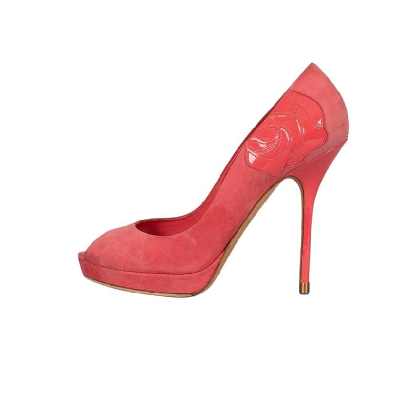 Christian Dior Christian Dior Pink Suede Open Toe Stiletto Pumps Sz.39 Pre-owned Pink Suede Good condition - Front View