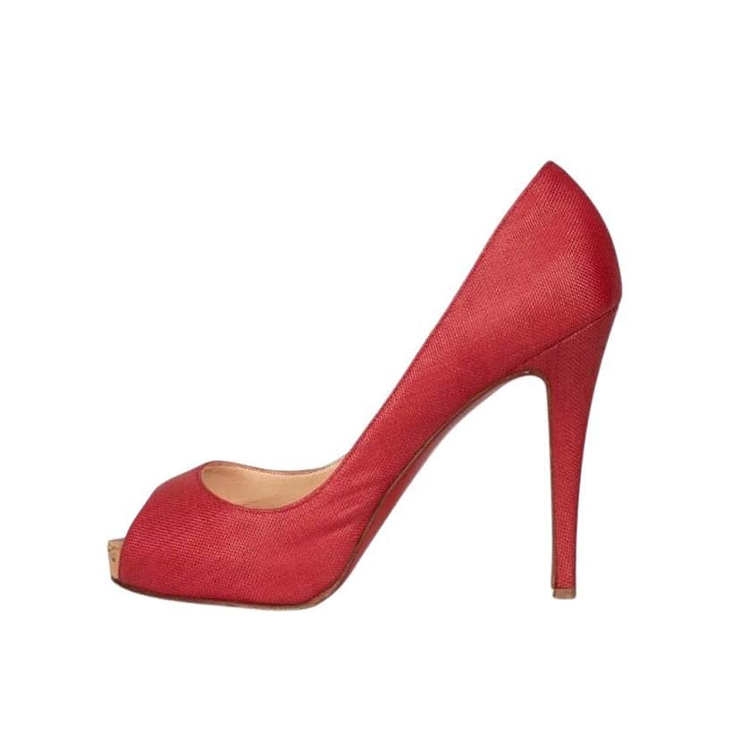 Christian Louboutin Christian Louboutin Red Open-Toe Textile Pumps 38.5 Pre-owned Red Leather Good condition - Front View