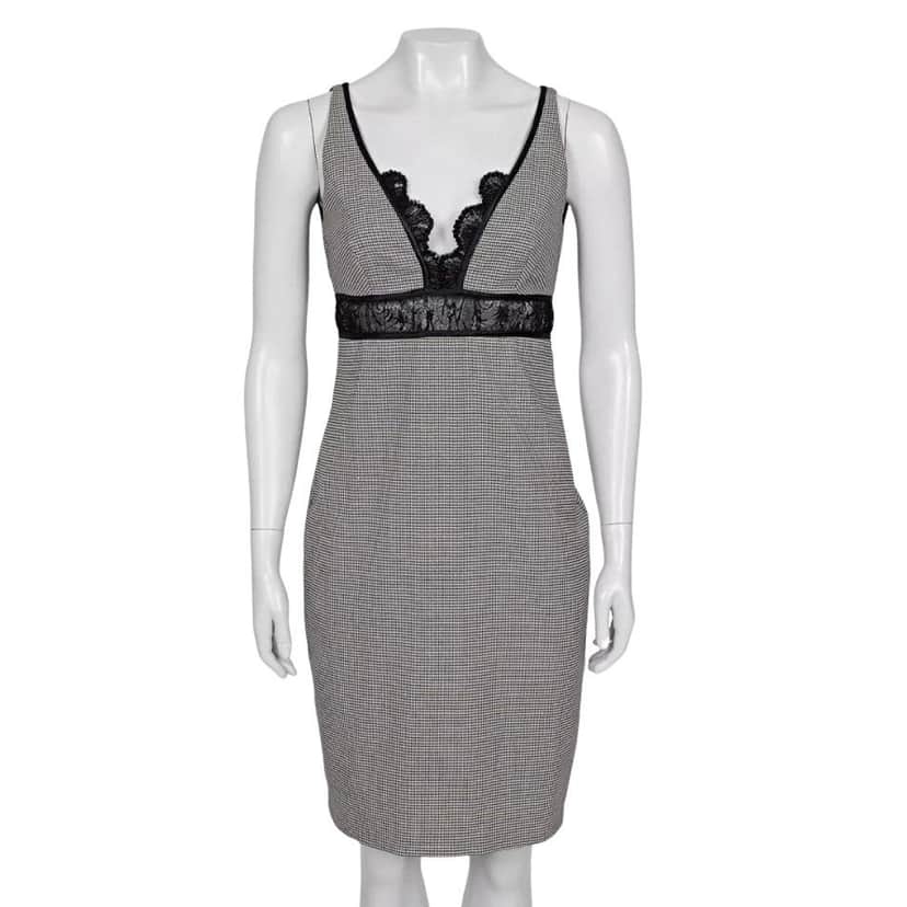 Roberto Cavalli Roberto Cavalli Black & White Lace Wool Blend Dress Size 42/ M Pre-owned Black Lace Good condition - Front View