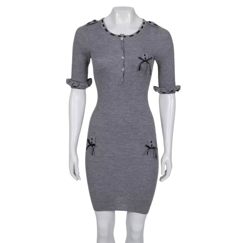 Christian Dior Christian Dior Grey Fitted Cashmere Blend Dress - FR36 | S pre-owned Grey Wool Good condition - Front View