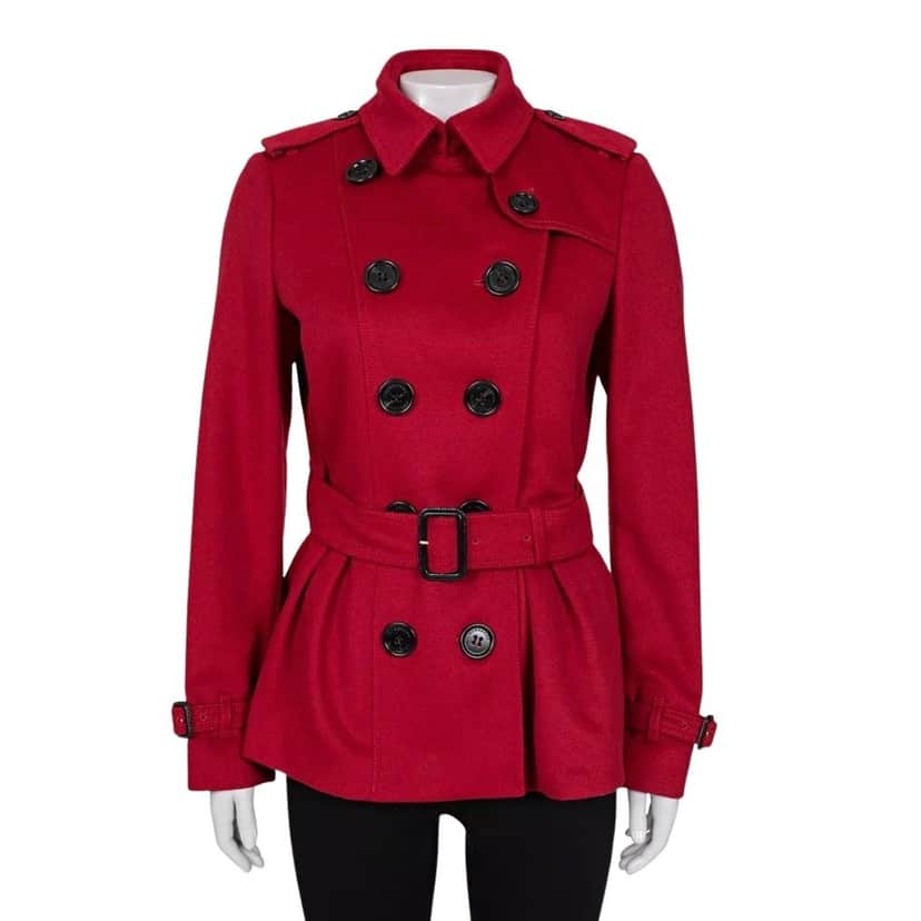 Burberry Burberry Red Wool Cashmere Belted Coat UK10 Pre-owned Red Wool Good condition - Front View