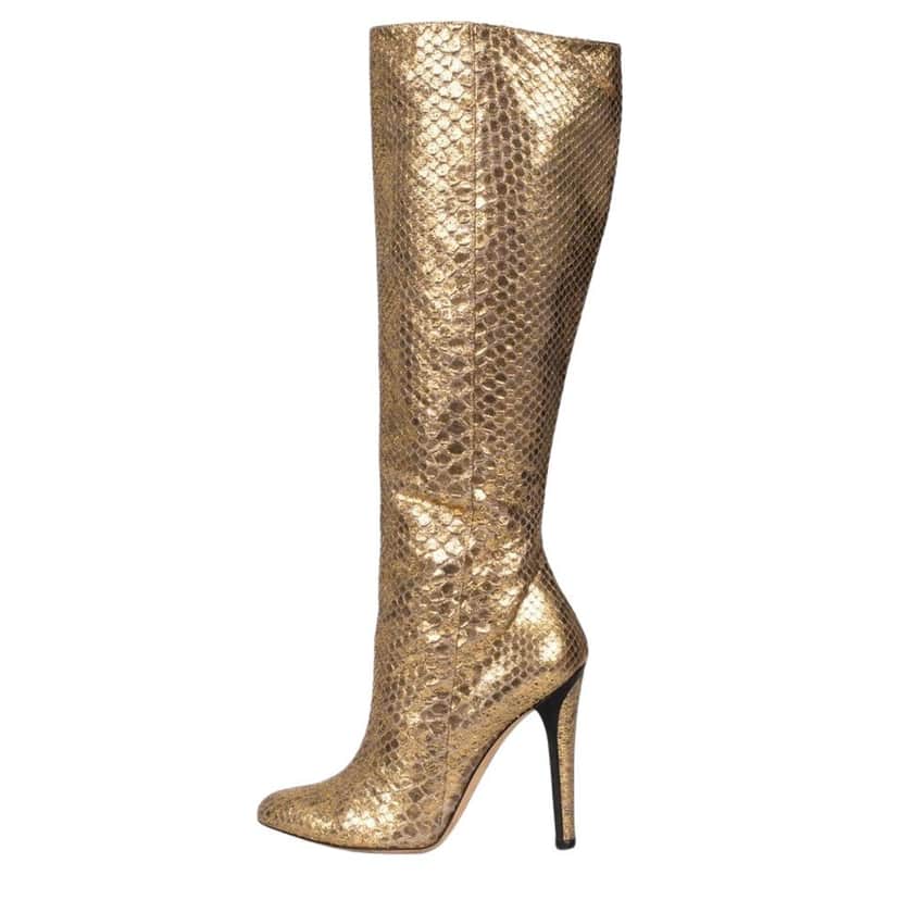 Jimmy Choo Jimmy Choo Gold Snakeskin print lambskin Boots Sz.35.5 pre-owned Gold Leather Good condition - Front View